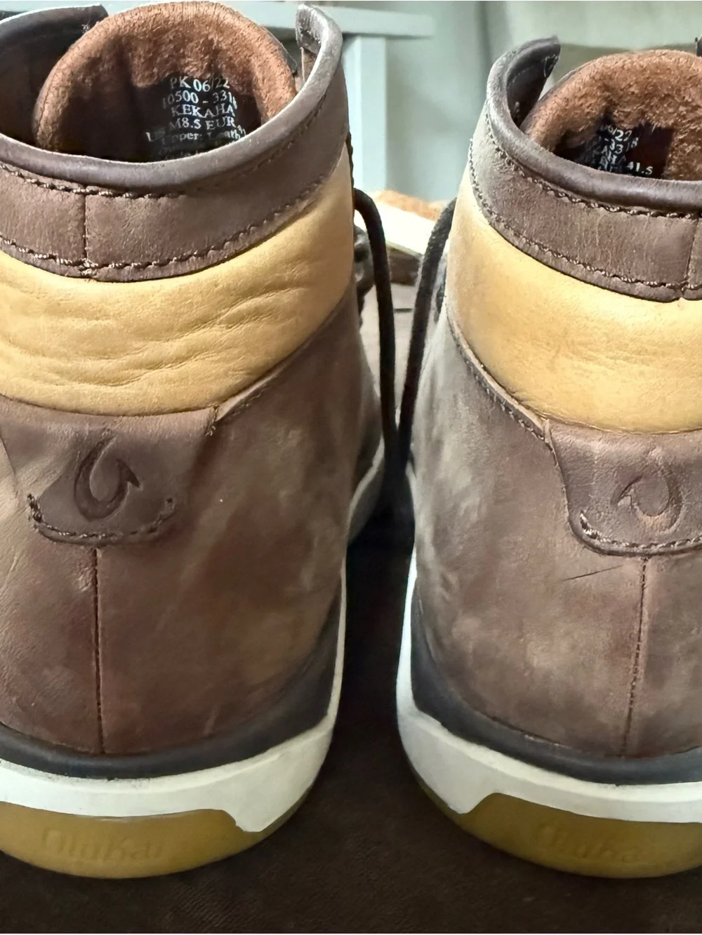 OluKai Men's Brown Leather Chukka Boots with Tan Accent